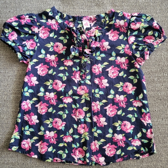 T-shirt Basique Cherokee Fille – Bleu Floral – Manches Longues – Taille 6-7 Ans